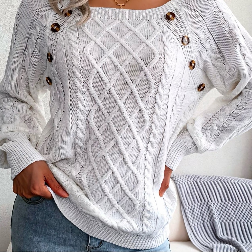 Women's White Cable Knit Sweater